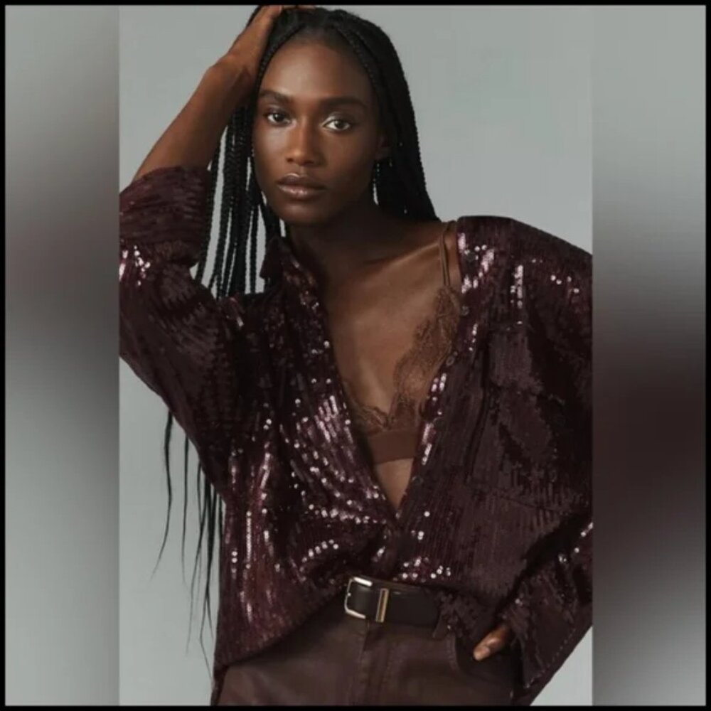 Anthropologie Sequin Oversized Shirt